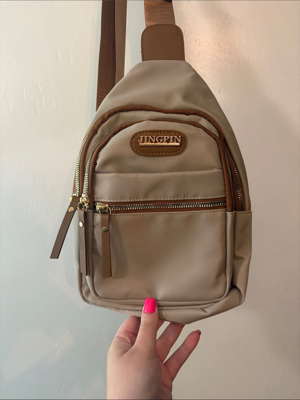 Taupe Sling Crossbody Bag